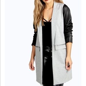 Plus PU Sleeve Jersey Duster Jacket